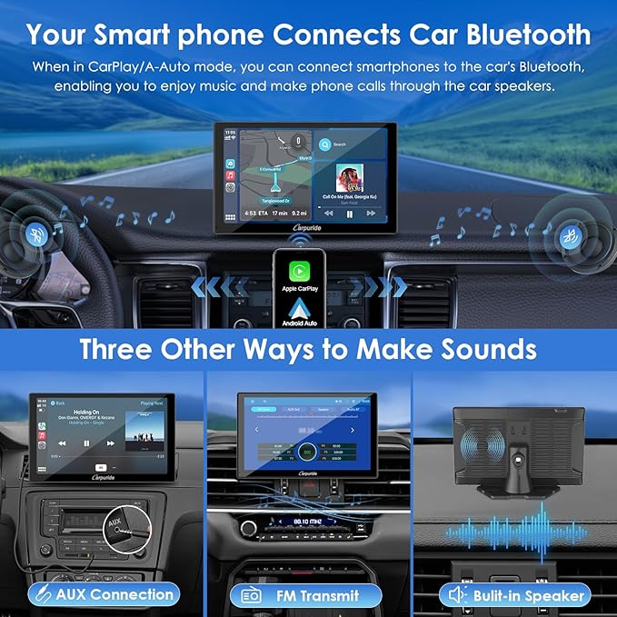 CARPURIDE 9 Inch Car Play Screen for Car, Compatible with Wireless/Wired Apple CarPlay, Android Auto and Mirror Link - Bluetooth Audio, Navigation,Siri, FM, AUX