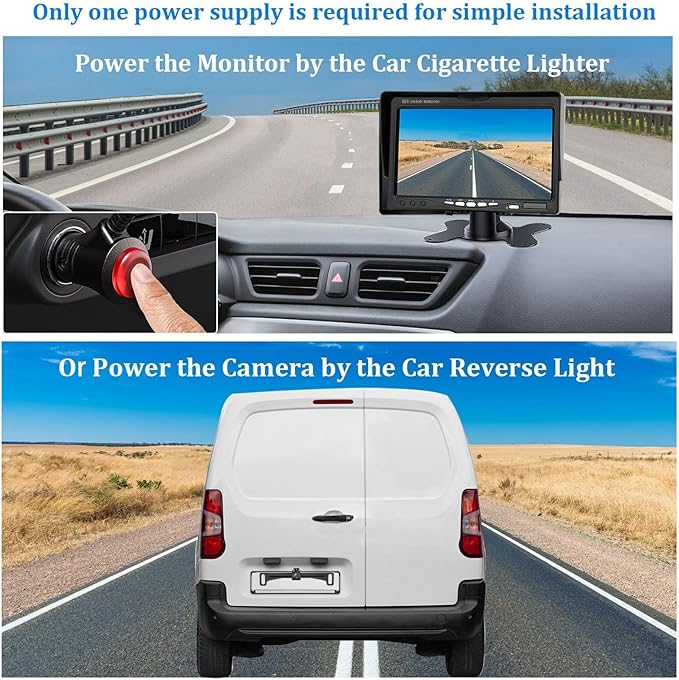 Kairiyard License Plate Backup Camera with 7 Inch Monitor, HD 1080P Reverse Camera Waterproof DIY Grid Lines No-Delay Wired Rear View Camera System for Truck Car SUV