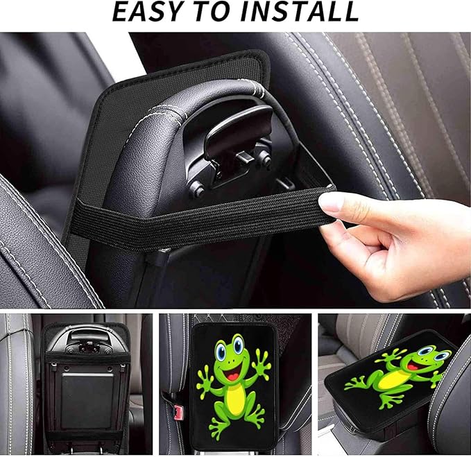 Green Frog Car Handrail Box Cushion Armrest Cover Auto Center Console Pad Car Decor 12.6X7.5 in