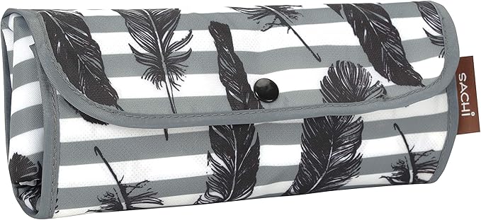 SACHI 3 Piece Market Tote Set – Insulated Thermal Reusable Grocery Bags for Cold and Hot Foods – Lightweight, Portable and Fold-able (Grey Feather Stripe)