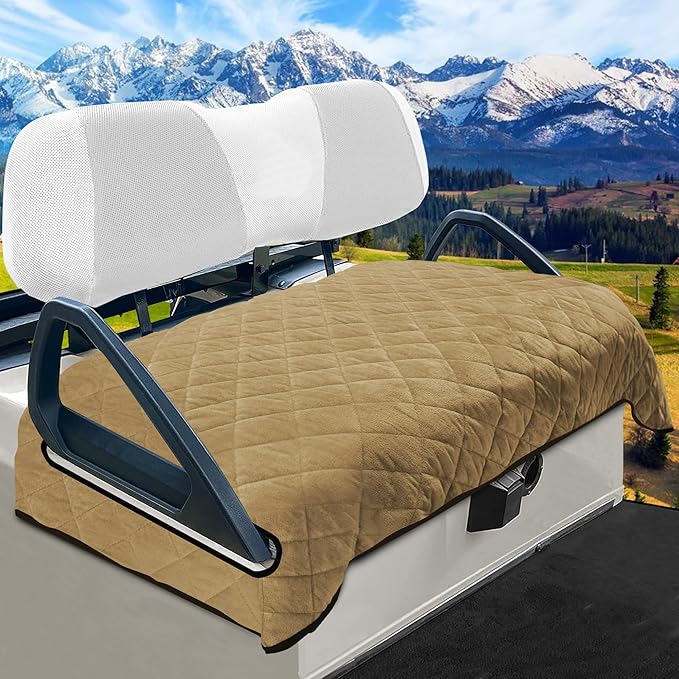YOKYHOM Golf Cart Seat Covers for 2 & 4 Passenger Carts, Thick Short Plush with Non-Slip Backing, Ultra Soft Seat Towel Blanket, Fits EZGO, Club Car, Yamaha, 51"x30.5", Brown