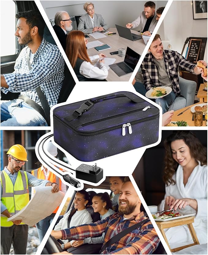 Portable Food Warmer - Heated Lunch Box for Adluts - Electric Thermal Lunch Bag with Buckle Handle, Heating Food Warmer Bags for 12V/24V Car & Truck, 110V/220V Home/Office, Astral