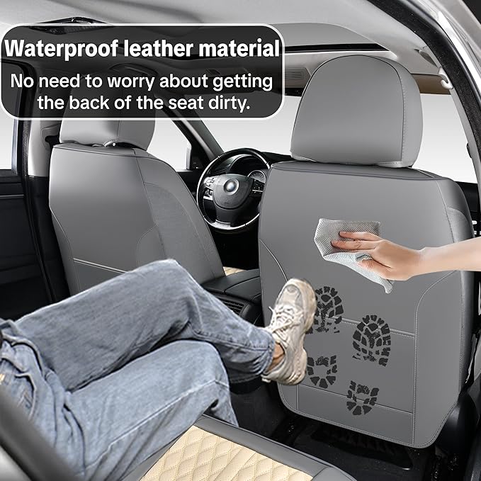 Car Seat Cover Set, Khaki Seat Covers, Automotive Interior Accessories, with Lumbar Support, Premium Nappa Leather, Protect and Upgrade Your Car Interior, Fits Suvs, Pickups, Sedans