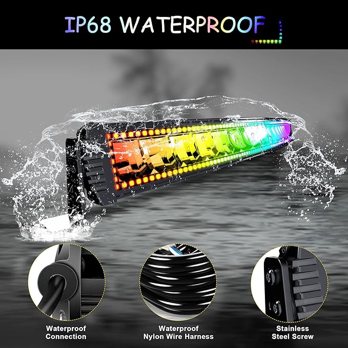 52" Curved RGB LED Light Bar 2X 4 Flood LED Pods with Chasing RGB Halo 16 Solid Colors Offroad Driving Fog Lights with Switch Wiring Harness