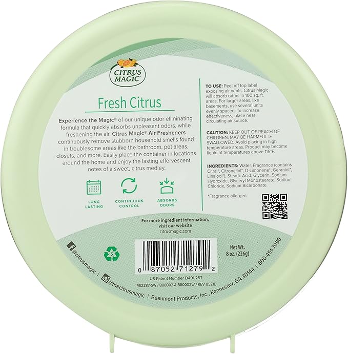 Citrus Magic Odor Absorbing Solid Air Freshener, Fresh Citrus, 8-Ounce, Pack of 3