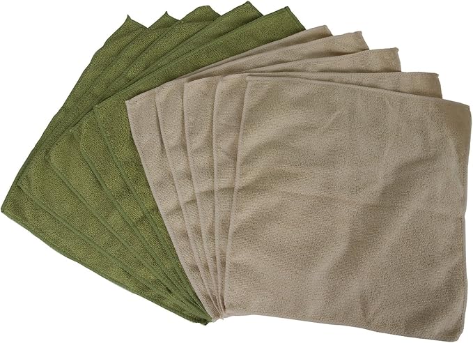 Bamboo Naturals Microfiber Cleaning Cloths, Attract Dust Like a Magnet, Use Wet or Dry, Ultra-Soft and Non-Abrasive, Reusable anad Durable, Machine Wash, Green and Tan, 10 Pack