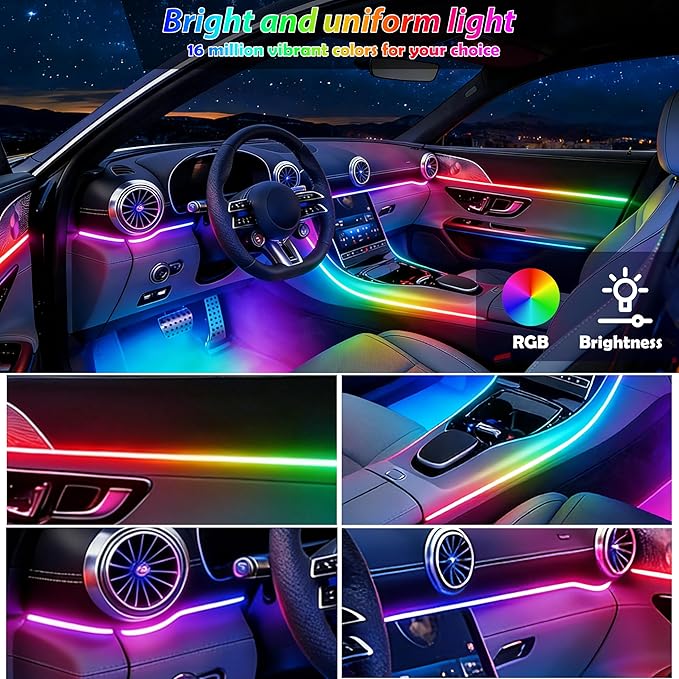 Car Led Strip Lights, Interior Car Lights, App and Remote Control Ambient Lighting Kit with RGB 16 Million Colors Fiber Optics&Music Sync Rhythm, USB Neon Light Accessories for Center Console&Door