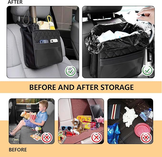 Car Seat Back Organizer,Seat Back Hanging Bag,Waterproof Leather Backseat Storage Pocket,Multipurpose Backseat Organizer,Auto Travel Essentials Accessories for Kids & Adults for Most Vehicles