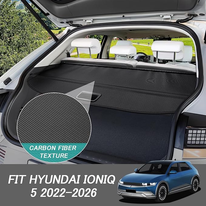 Cargo Cover for Hyundai Ioniq 5 2026 2025 2024 2023 2022 Accessories Retractable Trunk Cover Security Shielding Shade Cargo Luggage Cover Trunk Privacy Protection (Carbon Fiber Texture)
