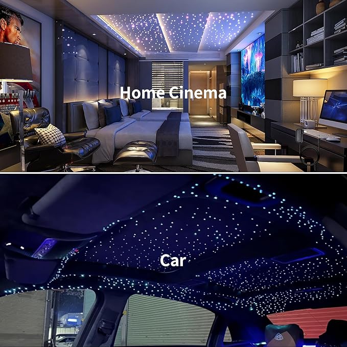 Fiber Optic Lights Kit, 10W Star Ceiling Sky Lights RGBW Twinkle & Music Effect for Home & Car Star Headliner Light with Bluetooth APP + RF Remote Control - Optical Fiber Cable 300pcs*0.03in*9.8ft