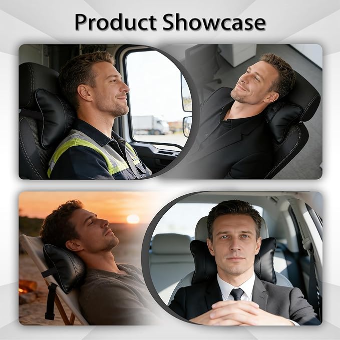 2 Pack Car Neck Pillow Soft Breathable Headrest Pillows for Driving Support, Universal Fit for Most Car Seats Decor Accessories（Black）