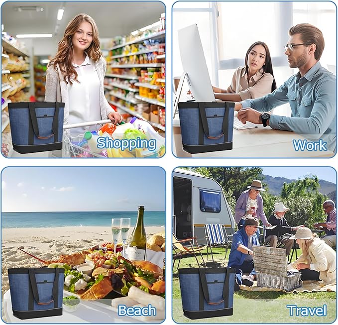 Insulated Cooler Bag Leakproof Thermal Insulation Collapsible Cooler Tote with Zippered, Reusable Cooler Bags
