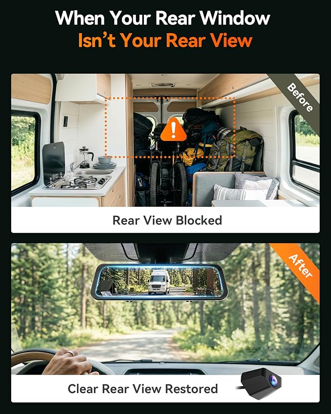 WOLFBOX G900 PRO Mirror Dash Cam with 8MP STARVIS IMX678, 12 inches Rear View Mirror Camera with Front 4K and Rear 2.5K, Included 128GB Card, Voice Control, 5.8GHz WiFi, Loop Recording, G-Sensor & GPS