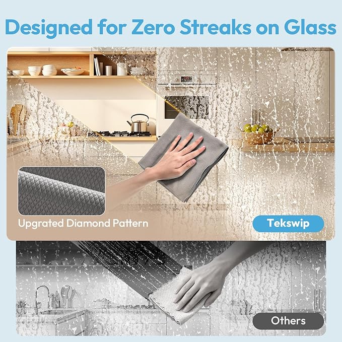 Microfiber Glass Cleaning Cloth 6 Pack, 15.5x15.5 Inch White Magic Cleaning Rags, Lint Free Streak Free Reusable Towels for Windows, Mirrors, Cars, Screens, Kitchen and Stainless Steel Surface
