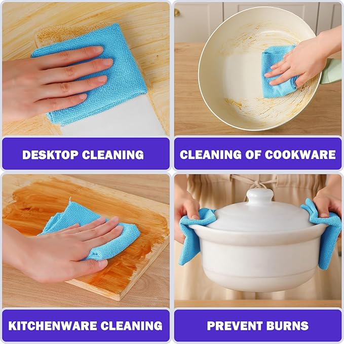 Puomue 55 Pack Microfiber Cleaning Cloth Roll, Tear Away Reusable Towels, 11" X 9", Ultra Absorbent & Lint Free Microfiber Cloth for Cleaning Cars, Kitchen, Window, Home and Shop, Blue