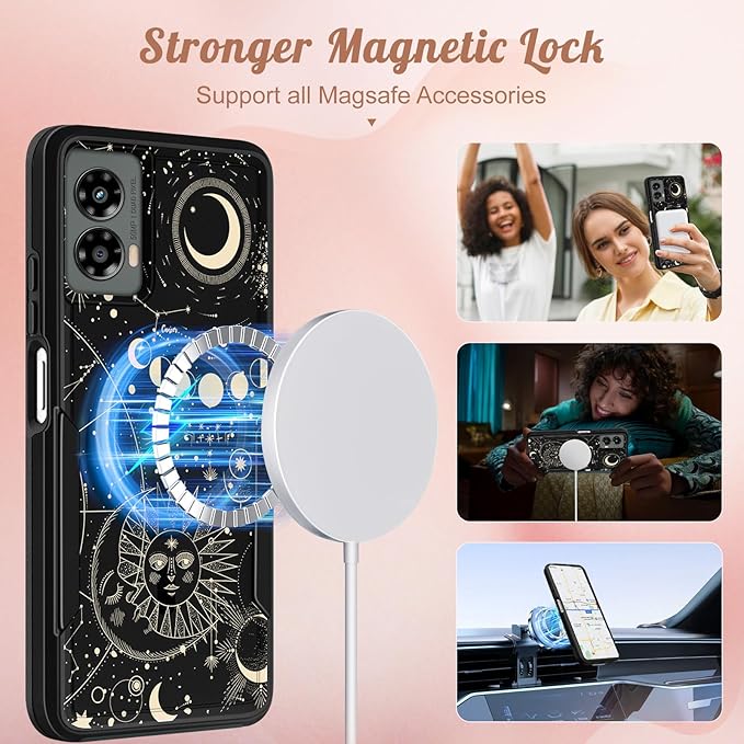 for Moto G 5G 2024 Case - Compatible with MagSafe Women Girls Cute Magnetic Protective Phone Cover Girly Aesthetic Sun Moon Heavy Duty Shockproof Design for Motorola Moto G 5G 2024 Cases