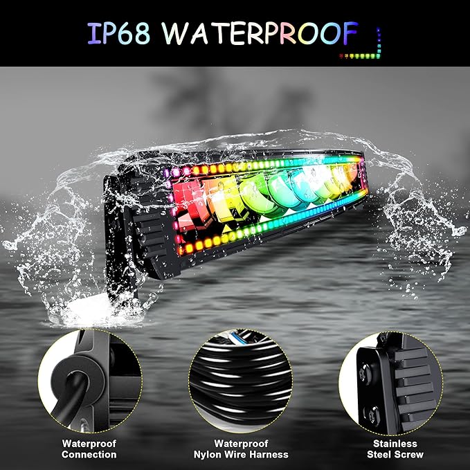22" Curved RGB LED Light Bar 2X 4 Flood LED Pods with Chasing RGB Halo 16 Solid Colors Offroad Driving Fog Lights with Switch Wiring Harness