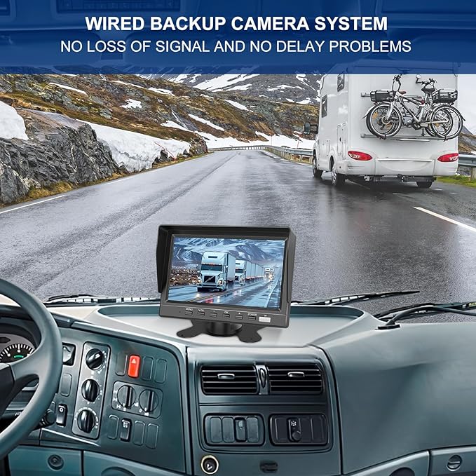 Dual RV Backup Camera 7 Inch 4K Display Screen Loop Recording Voice Control System IP68 Infrared Night Rear View Camera Wired Kit RV Trucks Tractors Car Videorecorders （12-24V）