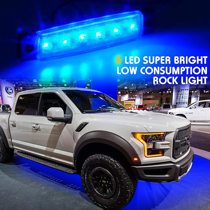 Treela 20 Pcs Car Rock Strip Lights Underglow Wheel Well Lighting Kits Exterior Waterproof LED Truck Lights for Golf Cart ATV RV Offroad UTV Snowmobile, Blue and White