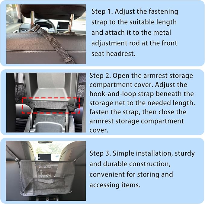 Car Storage Bag, Auto Net Pocket Handbag Holder, Driver Storage Netting Pouch for Document Phone Tissue Purse Storage, Organizer Mesh Bag Between Two Seats, Backseat Pets Barrier, Black