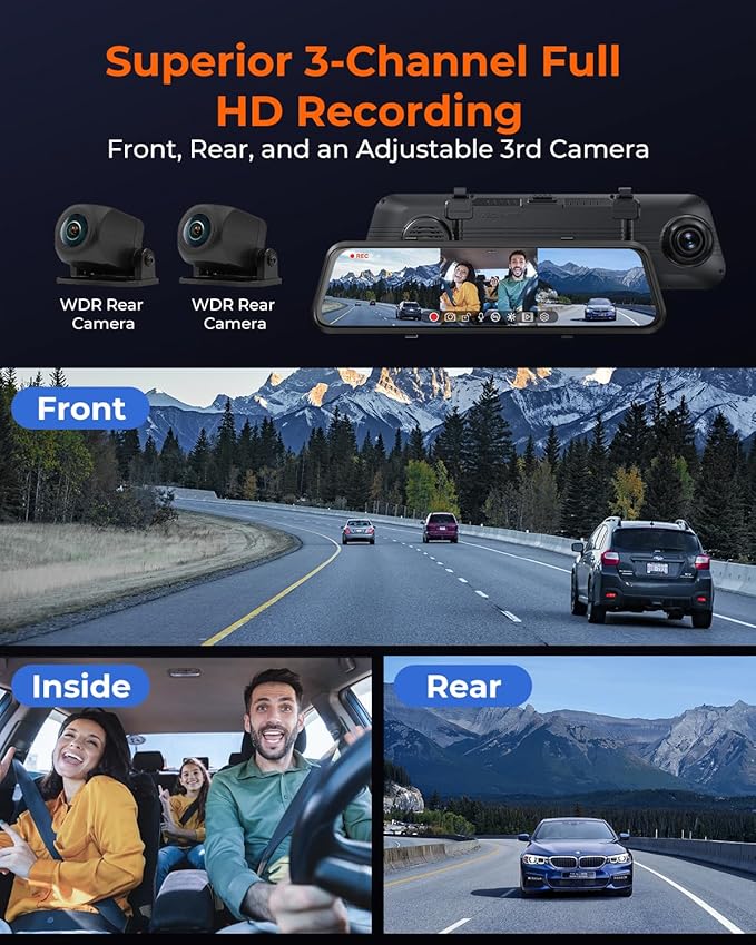 ACUMEN 4K Rear View Mirror Camera,Smart 12" Touch Screen Mirror Dash Cam Front and Rear,Backup Camera for Cars & Trucks with Blind Spot Detection (M4 3CH)
