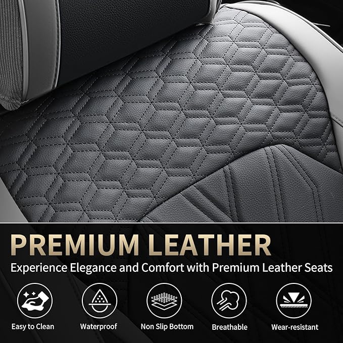 FLORICH Car Seat Covers Front Seat Cover Waterproof Faux Leather Seat Covers for Cars Premium Car Seat Protector Interior Covers Cushion Universal Fit for Most Car Truck SUV, Gray&Black