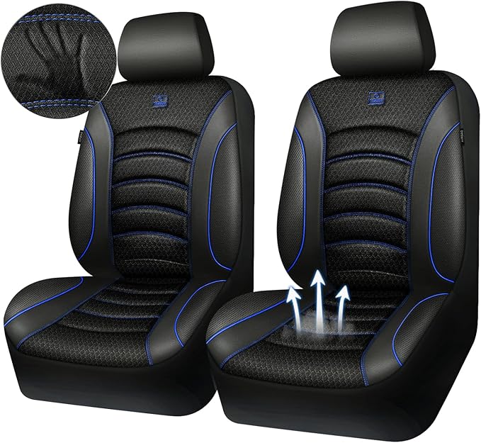 CAR PASS Comfortable 3D Foam Mesh Leather Car Seat Covers Front, Air Cool Mesh Breathable Front Seat Covers for Car, Universal Fit for SUV Truck Sedan Automotive, Airbag Compatible,Black Blue