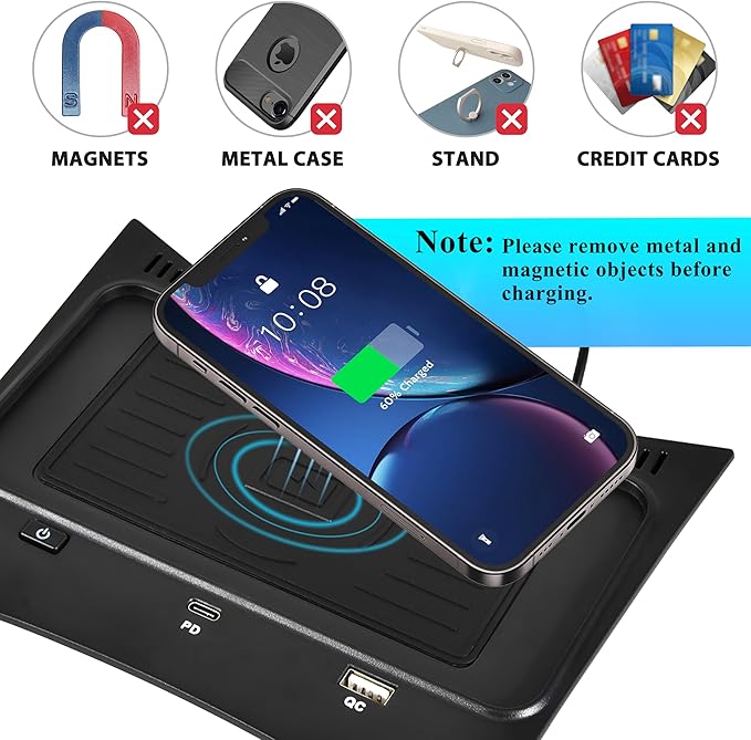 Wireless Charger for Nissan Rogue S, SV, SL, 30W Fast Charging USB-A USB-C 15W Wireless Charger Pad Panel for Nissan Rogue T32 2014-2020, Hybrid 2017-2019, Sport 2017-2020 Accessories