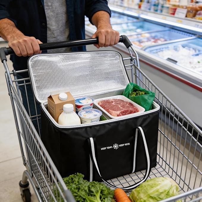 modscape Large Heavy Duty Insulated Grocery Bags–Delivery Bags with Hard Bottom Food Transport,Thermal Bags for Cold and hot Food, Collapsible Cooler for Shopping & Travel, Camping & Beach