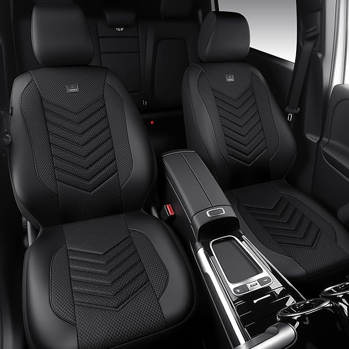 CAR PASS 3D Foam Mesh Leather Car Seat Covers Front Seats, Breathable Two Front Seat Cover for Cars, Comfortable Universal Fit for SUV Truck Sedan Automotive Anti-Slip Airbag Compatible, All Black