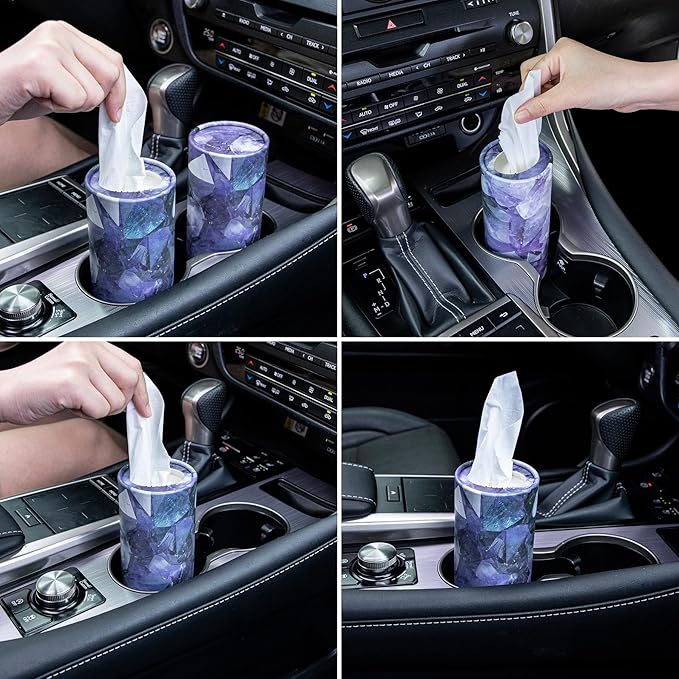 SINGARO Car Tissue Holder, 4 Pack Car Cup Holder Facial Tissues with Travel Tissue Bag, Quick and Convenient Flower Combination Box(4 Canisters/200 Tissues) Purple