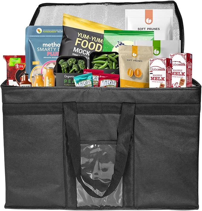 XXL-Larger Insulated Cooler Bags with Zipper Closure,Reusable Grocery Shopping Bags Keep Food Hot or Cold,Collapsible lunch bag,Grocery Transport,23"W x 15"H x 14"D