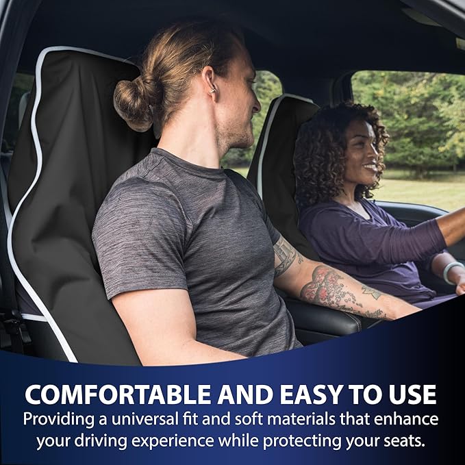 Dri Seats Waterproof Car Seat Cover – Premium Sweat Towel with Slip Resistant Backing for Front Seats in Cars, Trucks, SUVs – Universal Seat Covers & Liner, Easy Install (Black, Large)