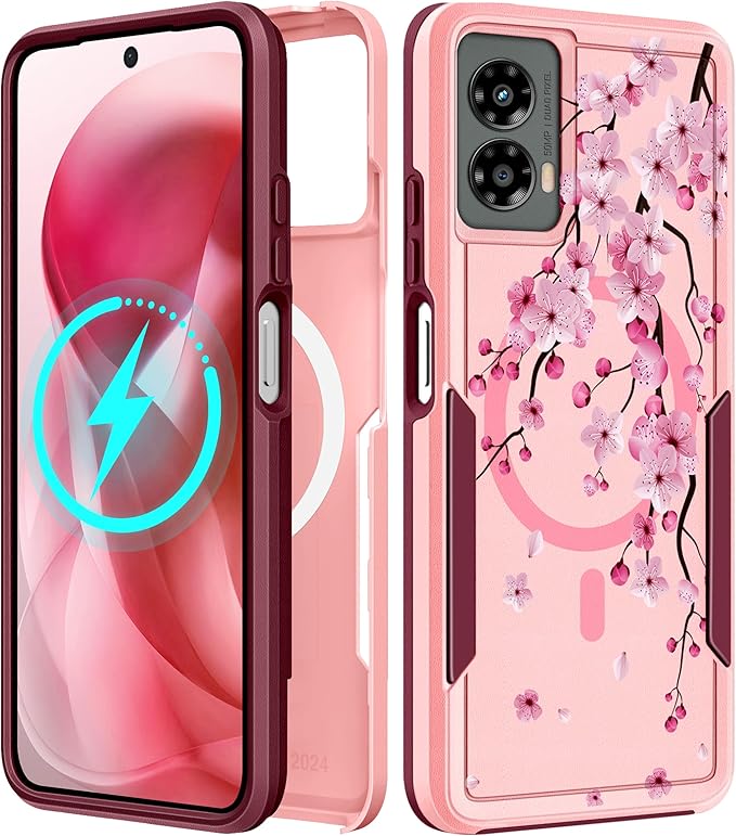 for Moto G 5G 2024 Case - Compatible with MagSafe Women Girls Cute Magnetic Protective Phone Cover Girly Kawaii Flower Blossom Heavy Duty Shockproof Design for Motorola Moto G 5G 2024 Cases