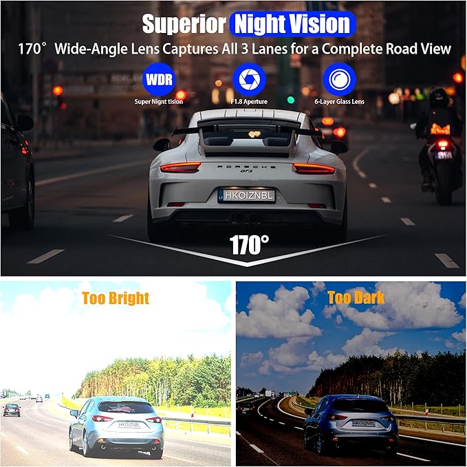Dash Camera Car Front Rear, 4K/2.5K Full UHD Dash Camera for Cars, Included 32GB Card,1.47” IPS Screen Mini Dashcam,170°Wide Angle, Built-in Wi-Fi, WDR, Night Vision