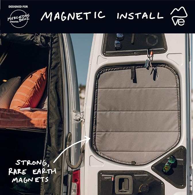 VanEssential Insulated Magnetic Blackout Rear Door Window Covers (Pair) Designed for Mercedes-Benz VS30 (Van Years 2019 to Current) - Charcoal Gray