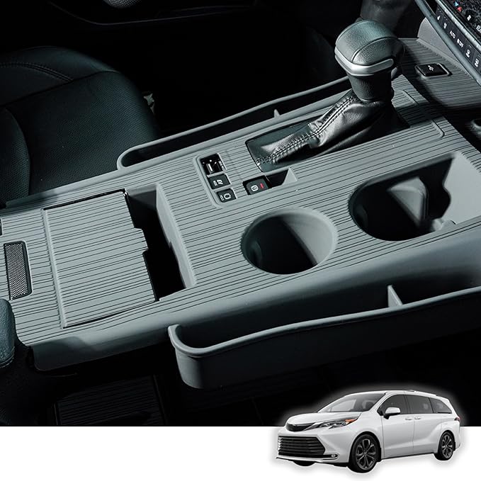 Central Control Gear Shift Panel Cover for Toyota Sienna 2025 2024 2023 2022 2021, Soft Silicone Console Pad with Built-in Cup Holder Insert