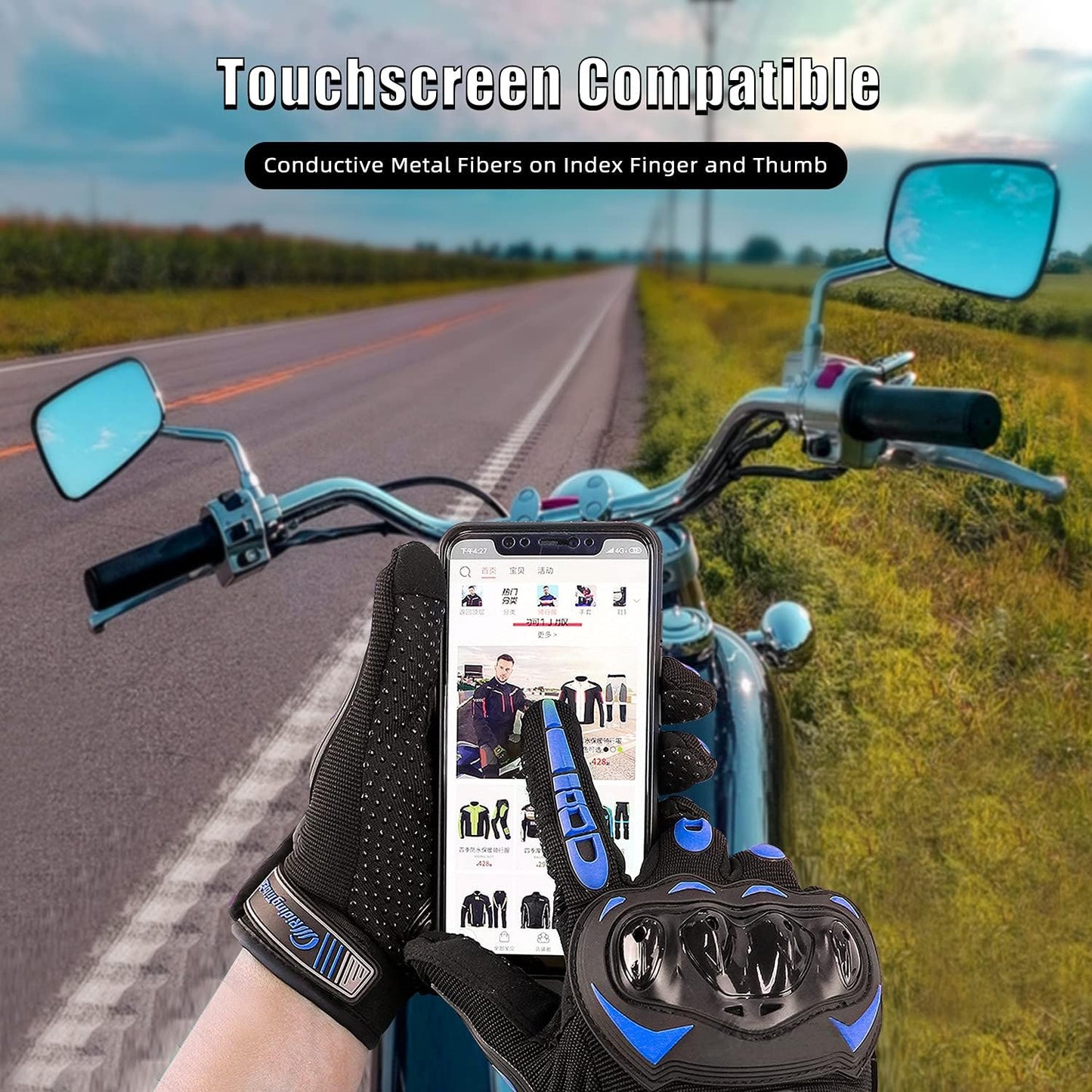 Motorcycle Gloves for Men and Women Full Finger Touchscreen Mountain Dirt Bike Gloves for Powersports BMX ATV MTB Driving Motocross Cycling Gloves(M, Blue)