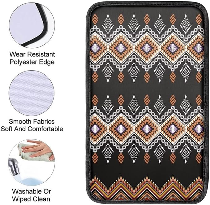 Center Console Armrest Cover Pad for Most Vehicle, Aztec Tribal Durable Armrest Cushion Protector for SUV, Truck, Car, Universal Fit Car Accessories Interior