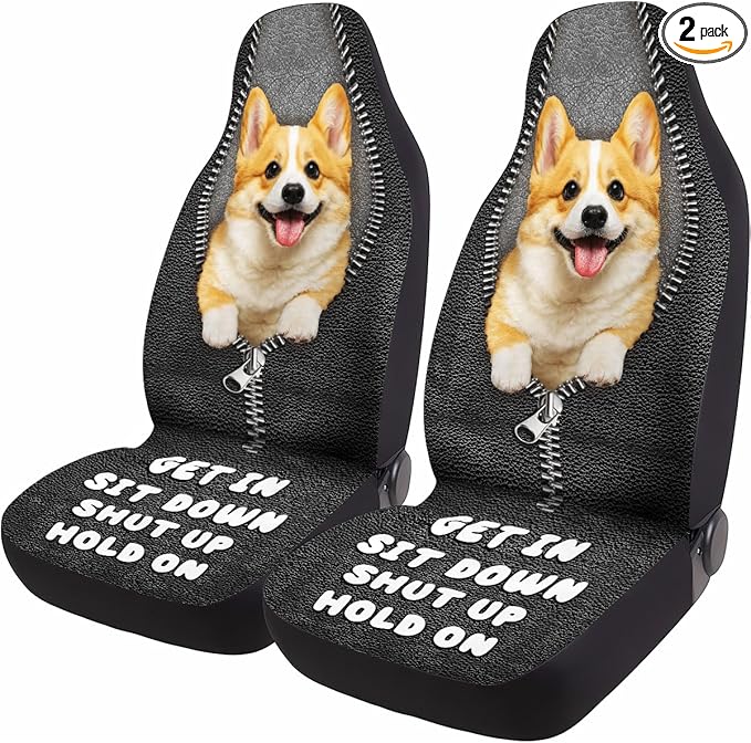 GENANY Cute Corgi Car Seat Covers Set of 2, Breathable Front Seat Covers for Truck Sedan SUV, Dog Themed Car Accessories, Corgi Gift for Women Men