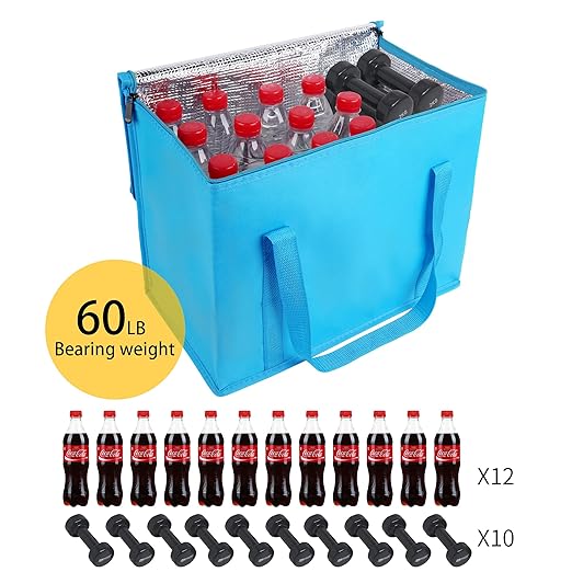 musbus 4-Pack, Large Insulated Grocery shopping bag, Blue, reusable bags,zipper,Collapsible,tote,cooler,for men women,for instacart,leakproof,soft,Recycled Materia