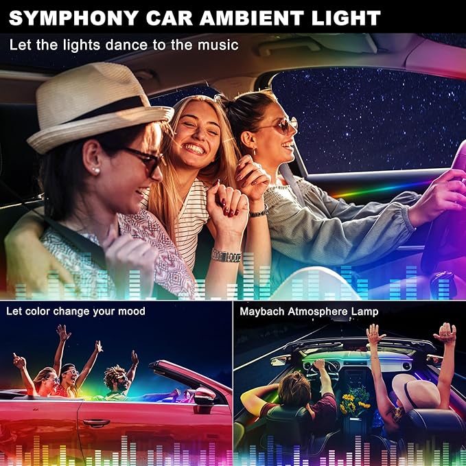 Dreamcolor Acrylic Interior Car LED Strip Light with USB/Type C, RGB 6 in 1 with 179.24 Inch LEDs Strip, Dynamic Chasing Music Sync Neon Ambient Lighting Kits