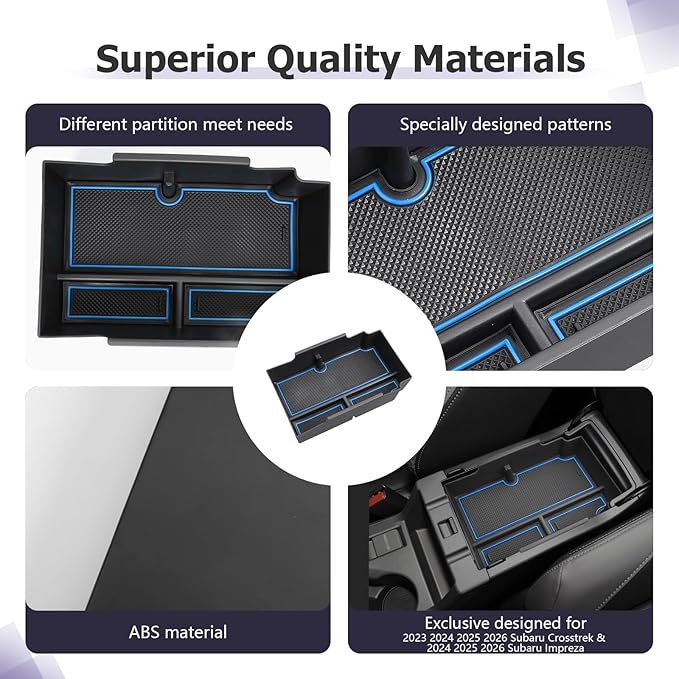 LUWU Center Console Organizer Compatible with Subaru Crosstrek & Impreza 2024-2026 Accessories Armrest Console Secondary Storage Box Insert Tray ABS Material with Coin Holder Blue
