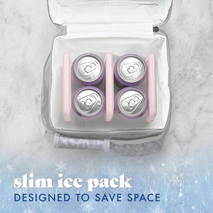 Cool Coolers by Fit & Fresh Slim Ice Packs, Quick Freeze Reusable Ice Packs for Lunch Boxes & Coolers, Long-Lasting, Space Saving Lunch Ice Packs, Light Pink, 4Pk