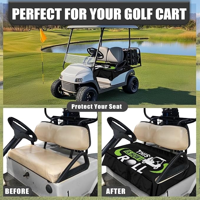 Biyejit Golf Cart Seat Covers with 4 Pockets Golf Cart Seat Towel Blanket Fits 2-Seat Golf Carts, Golf Cart Accessories