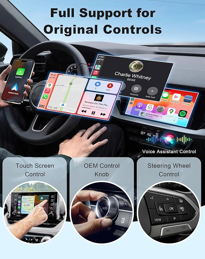 Mini Wireless Carplay Adapter, Compatible with Apple iPhone iOS 10+ Android 11+, Plug & Play, Compact Design for iPhone & Android with USB-A/Type-C Port