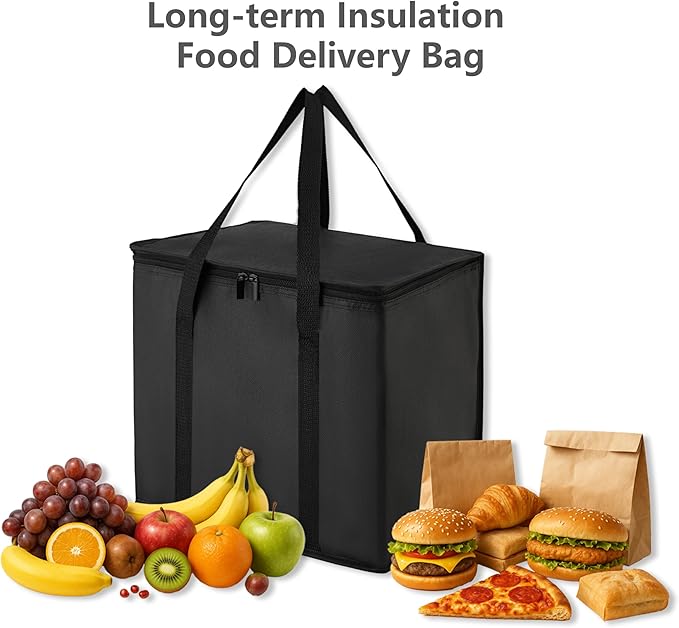 Reusable 6 Cup Drink Carrier with Handle and Insulated Food Delivery Bag, Portable Plastic Cup Caddy, 26L Grocery Cooler Box for Car Delivery, Travel, Picnic