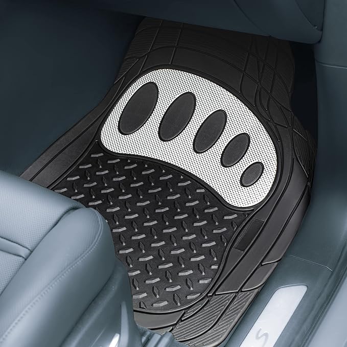 FH Group Automotive Floor Mats - Heavy-Duty Footprint Design Rubber Floor Mats for Cars, Universal Fit Full Set, ClimaProof Floor Mats, Trimmable Floor Mats For Most Sedan, SUV, Truck Floor Mats White