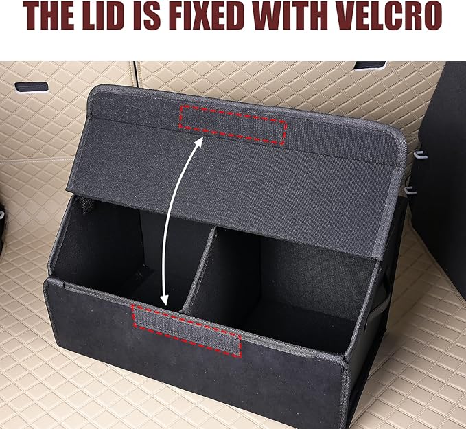 car organizers and storage for SUV,trunk organizer for sedan, leather foldable sleek box with lid,collapsible cargo bins, tool accessories containers,Collapsible Suede velvet (22 inch Covered)
