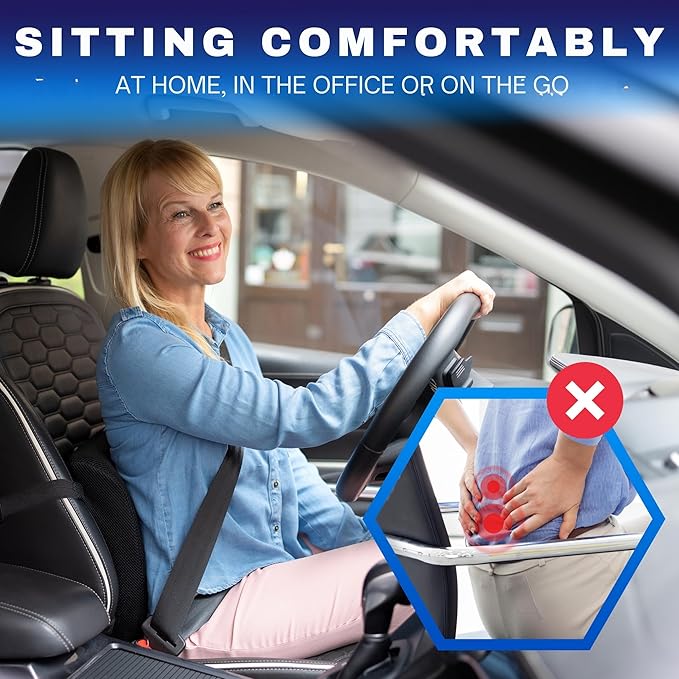 Healthfix® Ergonomic Lumbar Support Pillow – Expertly Designed in Germany – Improves Posture & Relieves Back Pain – Memory Foam Back Cushion for Office Chair & Couch - Soft (99–150 lbs)